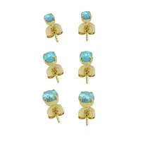 Multi-Pack Blue Opal-Effect Goldtone Stud Earrings - 3 Pair