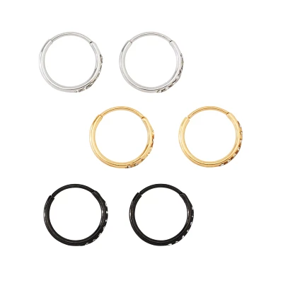 Multi-Pack CZ Black Silver Goldtone Hoop Earrings 6 Pack - 20 Gauge