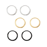 Multi-Pack CZ Black Silver Goldtone Hoop Earrings 6 Pack - 20 Gauge
