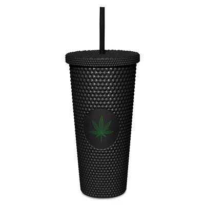 Black Weed Leaf Textured Cup with Straw - 24 oz.