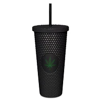 Black Weed Leaf Textured Cup with Straw - 24 oz.