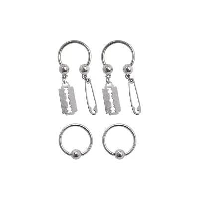 Multi-Pack Razor and Pin Horseshoe Rings and Captive Rings 4 Pack - 16 Gauge