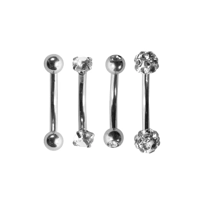 Multi-Pack Silverplated CZ Pave Curved Barbells 4 Pack -16 Gauge