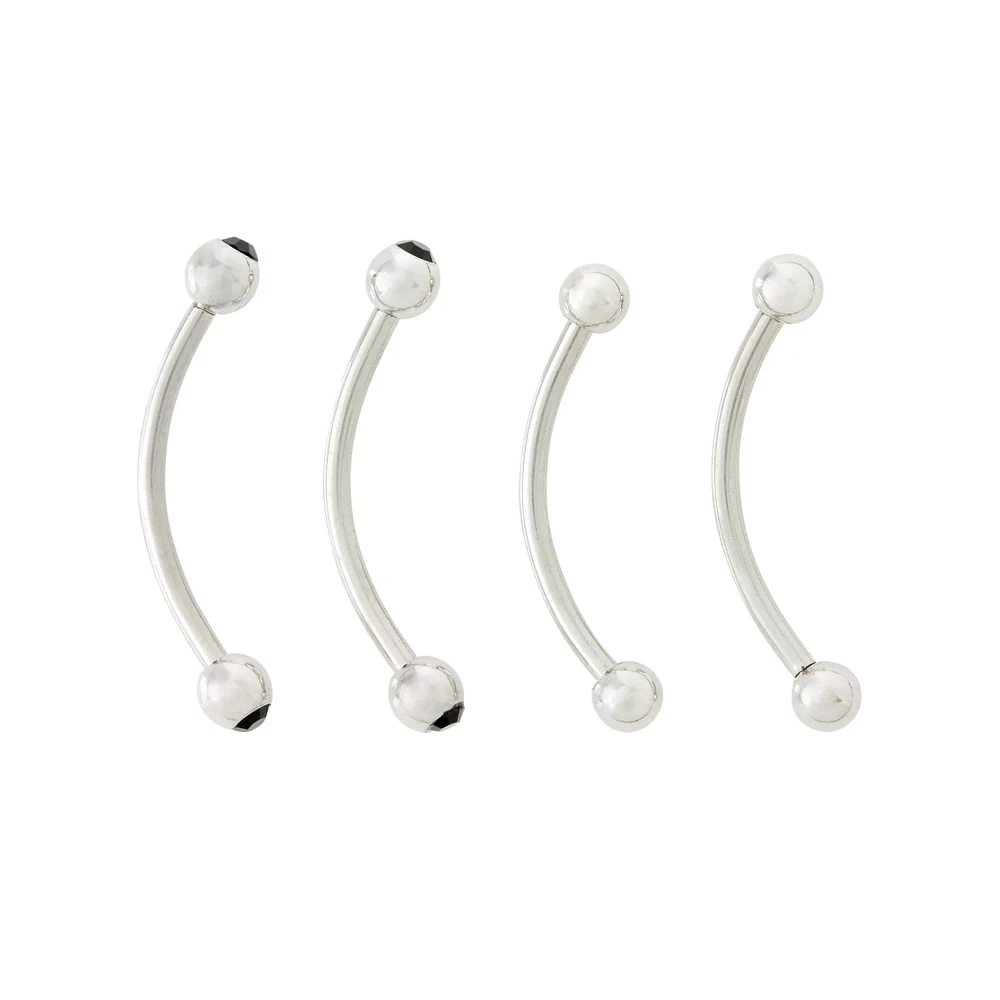 Multi-Pack Silvertone Black Stone Curved Barbells 4 Pack - 16 Gauge