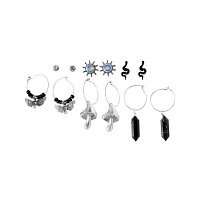 Multi Pack Mushroom Moth Crystal Sun Hoop Dangle and Stud Earrings - 6 Pair