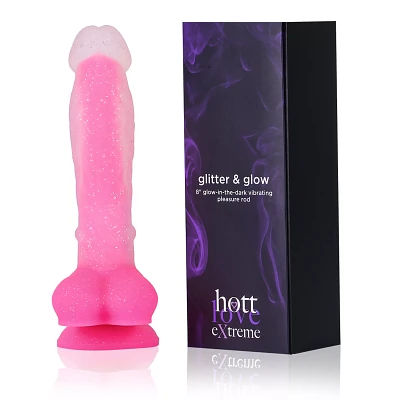 Glow in the Dark Glitter & Glow Waterproof Pink Vibrator 8 Inch - Hott Love Extreme