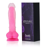 Glow in the Dark Glitter & Glow Waterproof Pink Vibrator 8 Inch - Hott Love Extreme