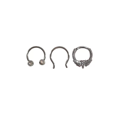 Multi-Pack Moth CZ Hinge Septum and Horseshoe Rings 3 Pack - 16 Gauge