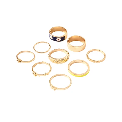 Multi-Pack Goldtone Daisy and Flower Rings - 9 Pack