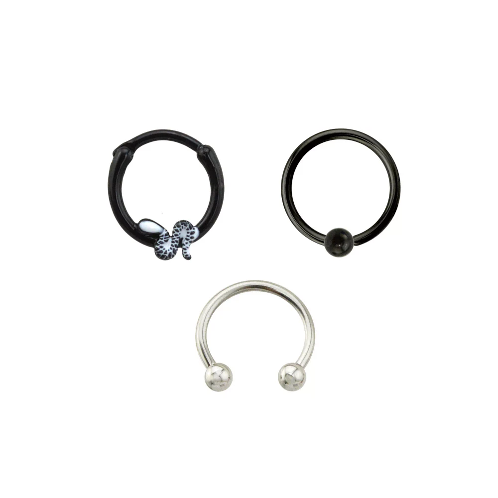 Multi-Pack Snake Captive Rings and Horseshoe Rings 3 Pack - 16 Gauge