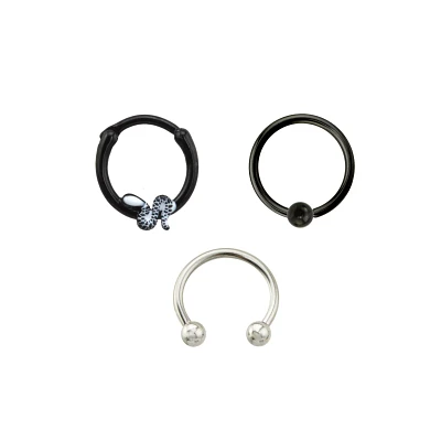 Multi-Pack Snake Captive Rings and Horseshoe Rings 3 Pack - 16 Gauge