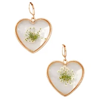 Gold Plated Resin Flower Heart Dangle Earrings