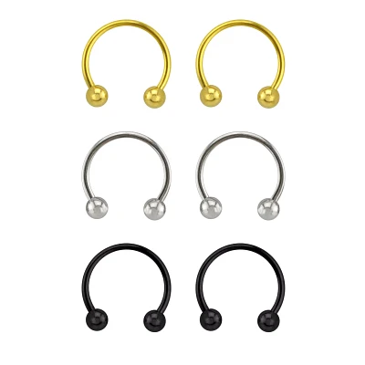 Multi-Pack Goldtone Black and Silver Horseshoe Rings 6 Pack - 18 Gauge