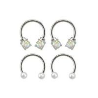 Multi-Pack Pearlized and CZ Horseshoe Rings 2 Pair - 16 Gauge