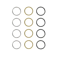 Multi-Pack Silvertone Goldtone Black Seamless Hoop Nose Rings 12 Pack