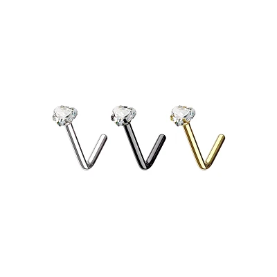 Multi-Pack Assorted CZ Pronged L-Bend Nose Rings 3 Pack - 20 Gauge