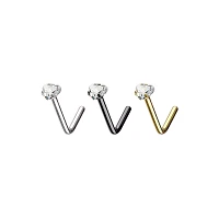 Multi-Pack Assorted CZ Pronged L-Bend Nose Rings 3 Pack - 20 Gauge
