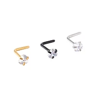 Multi-Pack Assorted CZ Pronged L-Bend Nose Rings 3 Pack - 20 Gauge