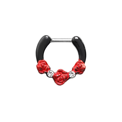 CZ Red Rose Clicker Septum Ring - 16 Gauge