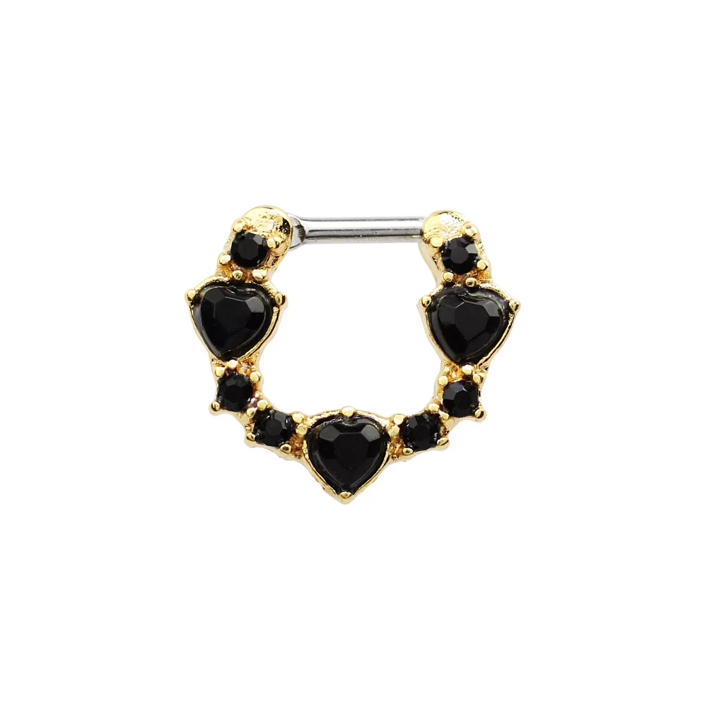 Goldtone Black Heart Septum Ring - 16 Gauge