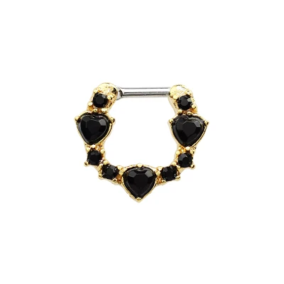 Goldtone Black Heart Septum Ring - 16 Gauge