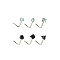 Multi-Pack Shape CZ L-Bend Nose Rings 6 Pack - 20 Gauge