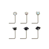 Multi-Pack Shape CZ L-Bend Nose Rings 6 Pack - 20 Gauge