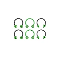 Multi-Pack Ombre Black and Horseshoe and Captive Rings 6 Pack