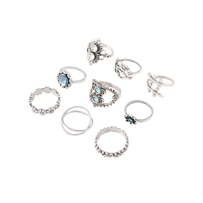 Multi-Pack Flower Gem Rings - 9 Pack