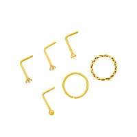 Multi-Pack CZ Titanium Goldplated Hoops and L-Bend Nose Rings 6 Pack - 20 Gauge
