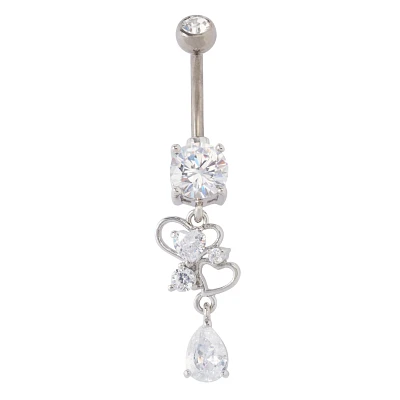CZ Titanium Heart Dangle Belly Ring - 14 Gauge