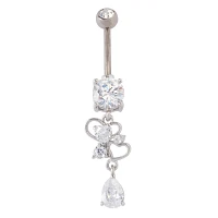 CZ Titanium Heart Dangle Belly Ring - 14 Gauge