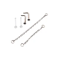 Multi-Pack CZ L-Bend Nose Rings and Chains 2 Pair - 18 Gauge