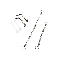 Multi-Pack CZ L-Bend Nose Rings and Chains 2 Pair - 18 Gauge