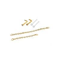 Multi-Pack CZ Goldplated L-Bend Nose Rings and Chains 2 Pair - 18 Gauge