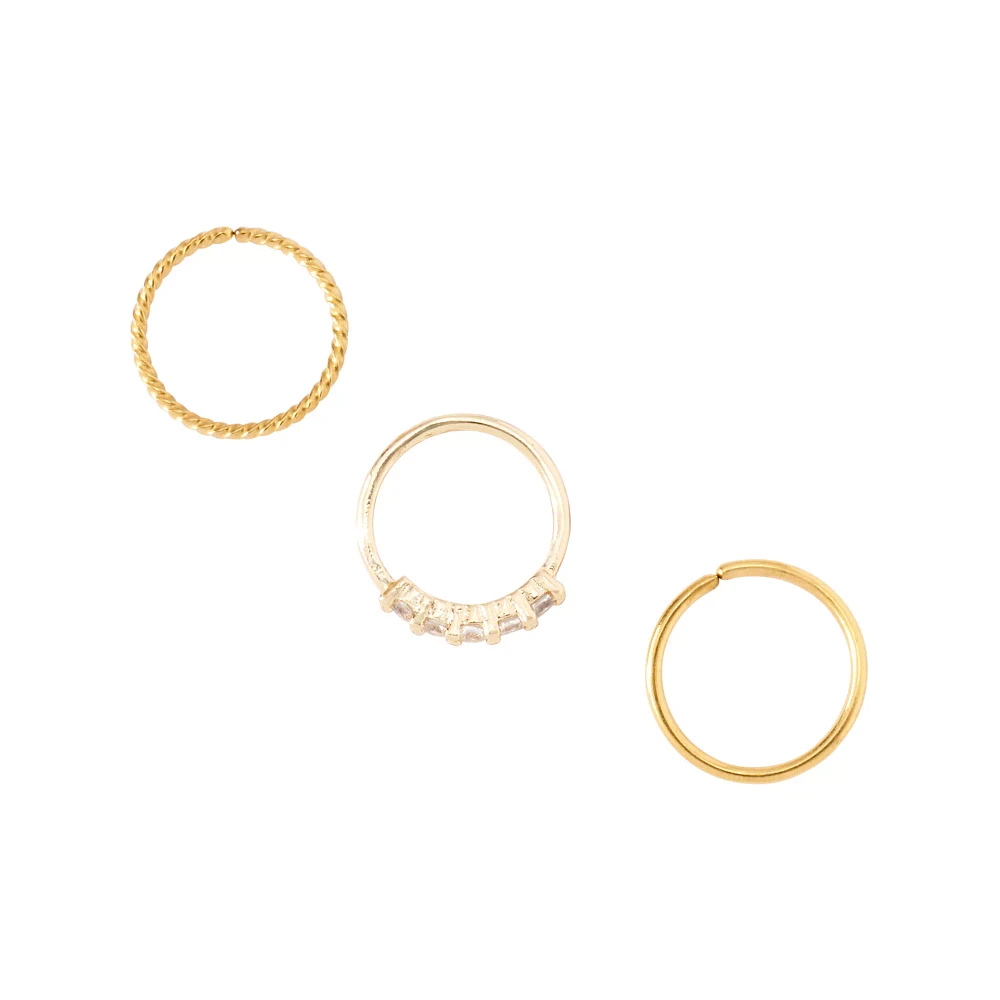 Multi-Pack CZ Gem Gold-Plated Seamless Hoop Nose Rings - 3 Pack