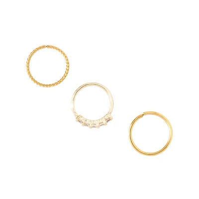 Multi-Pack CZ Gem Gold-Plated Seamless Hoop Nose Rings - 3 Pack