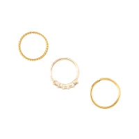 Multi-Pack CZ Gem Gold-Plated Seamless Hoop Nose Rings - 3 Pack