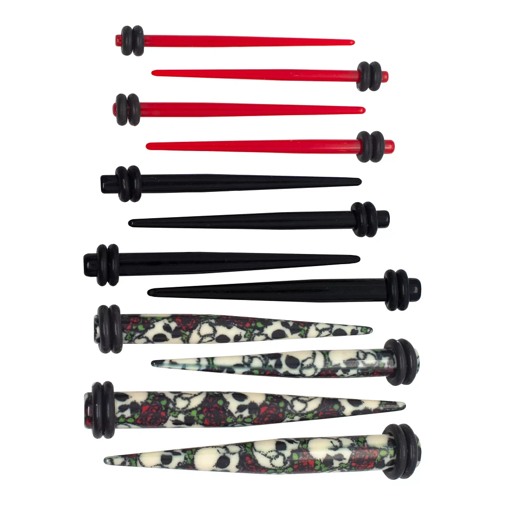 Multi-Pack Skull and Rose Tapers 6 Pair - 14-4 Gauge