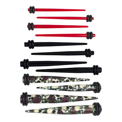 Multi-Pack Skull and Rose Tapers 6 Pair - 14-4 Gauge
