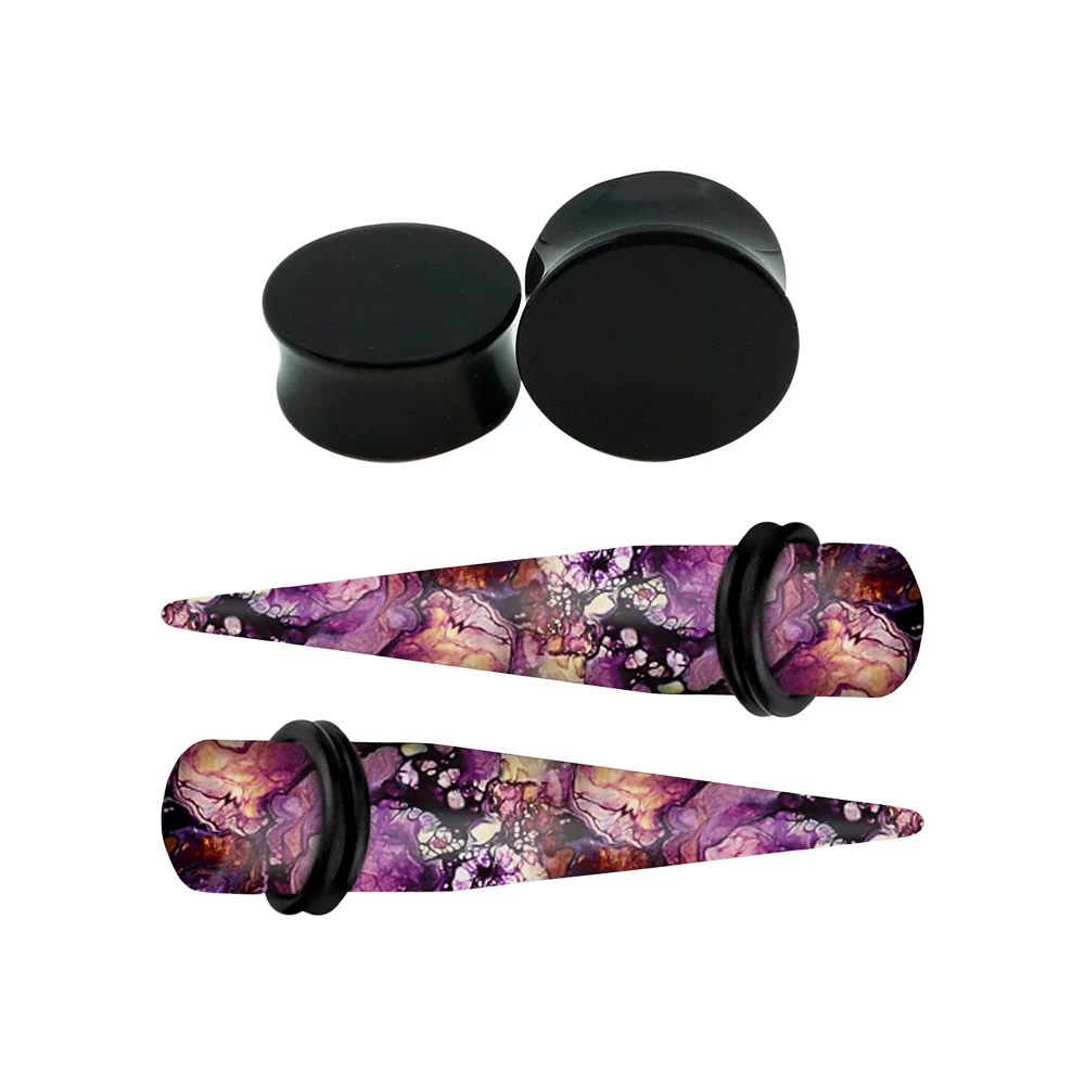 Multi-Pack Acrylic Marble Pattern Plugs and Tapers - 2 Pair
