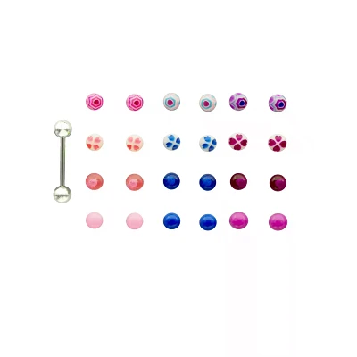 Silvertone Barbell with 24 Multi-Colored Extra Balls - 14 Gauge
