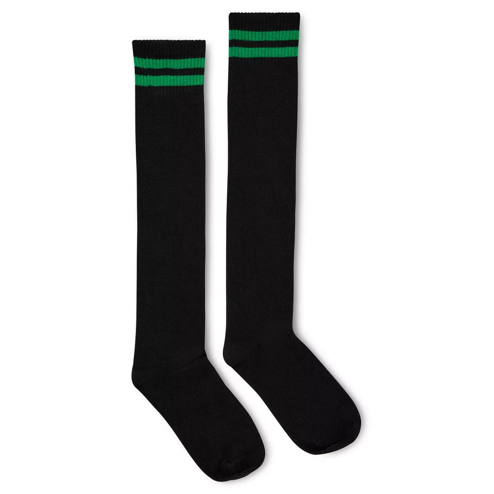 Green Stripe Black Knee High Socks