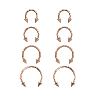 Multi-Pack Rose Goldtone Spike Horseshoe Rings 8 Pack - 16 Gauge