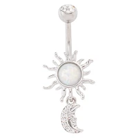 CZ Opal-Effect Sun Moon Dangle Belly Ring - 14 Gauge