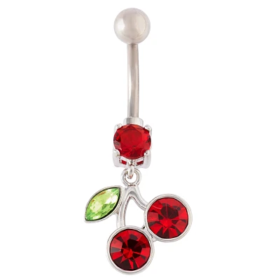 CZ Cherry Dangle Belly Ring - 14 Gauge