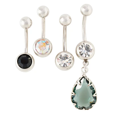 Multi-Pack CZ Stone Dangle Belly Rings 4 Pack - 14 Gauge