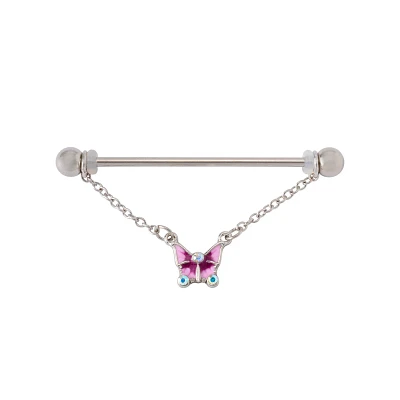 CZ Butterfly Chain Dangle Industrial Barbell