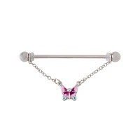 CZ Butterfly Chain Dangle Industrial Barbell