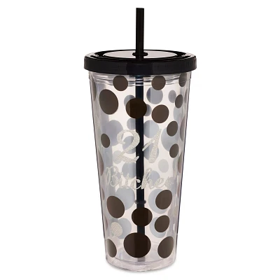 Polka Dot 21 Bitches Cup with Straw - 20 oz.
